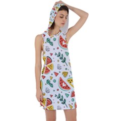 Seamless-hipster-pattern-with-watermelons-mint-geometric-figures Racer Back Hoodie Dress by Vaneshart