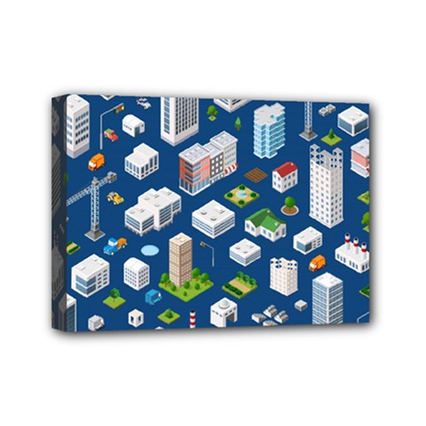 Isometric-seamless-pattern-megapolis Mini Canvas 7  X 5  (stretched) by Vaneshart