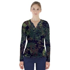 Military Background Grunge-style V-neck Long Sleeve Top by Vaneshart