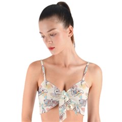 Pattern-with-hand-drawn-butterflies Woven Tie Front Bralet by Vaneshart