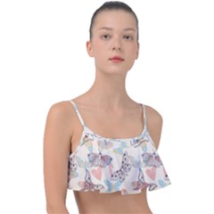 Pattern-with-hand-drawn-butterflies Frill Bikini Top by Vaneshart