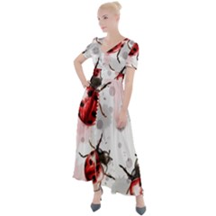 Ladybugs-pattern-texture-watercolor Button Up Short Sleeve Maxi Dress by Vaneshart