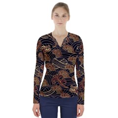 Oriental-traditional-seamless-pattern V-neck Long Sleeve Top by Vaneshart