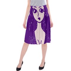 Purple Cat Ear Hat Girl Floral Wall Midi Beach Skirt by snowwhitegirl