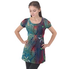 Flower Dna Puff Sleeve Tunic Top by RobLilly