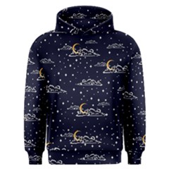 Hand Drawn Scratch Style Night Sky With Moon Cloud Space Among Stars Seamless Pattern Vector Design  Men s Overhead Hoodie by BangZart