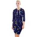 Seamless pattern with cartoon zodiac constellations starry sky Quarter Sleeve Hood Bodycon Dress View1