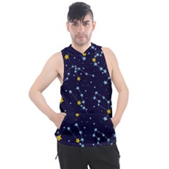 Seamless Pattern With Cartoon Zodiac Constellations Starry Sky Men s Sleeveless Hoodie by BangZart