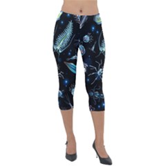 Colorful Abstract Pattern Consisting Glowing Lights Luminescent Images Marine Plankton Dark Background Lightweight Velour Capri Leggings  by BangZart