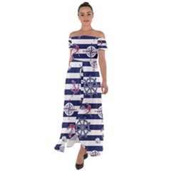 Seamless Marine Pattern Off Shoulder Open Front Chiffon Dress by BangZart