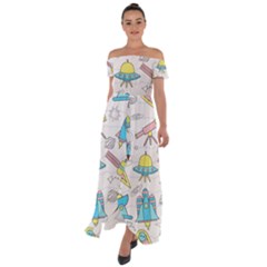 Cute Seamless Pattern With Space Off Shoulder Open Front Chiffon Dress by BangZart