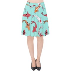 Pattern With Koi Fishes Velvet High Waist Skirt by BangZart