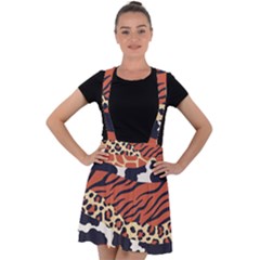 Mixed Animal Skin Print Safari Textures Mix Leopard Zebra Tiger Skins Patterns Luxury Animals Texture Velvet Suspender Skater Skirt by BangZart