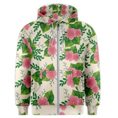 Cute Pink Flowers With Leaves-pattern Men s Zipper Hoodie by BangZart