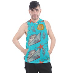 Colored Sketched Sea Elements Pattern Background Sea Life Animals Illustration Men s Sleeveless Hoodie by BangZart