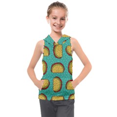 Taco Drawing Background Mexican Fast Food Pattern Kids  Sleeveless Hoodie by BangZart