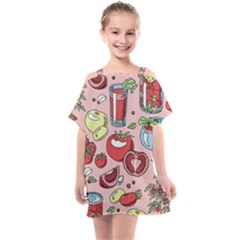 Tomato Seamless Pattern Juicy Tomatoes Food Sauce Ketchup Soup Paste With Fresh Red Vegetables Kids  One Piece Chiffon Dress by BangZart