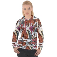 Natural Seamless Pattern With Tiger Blooming Orchid Women s Overhead Hoodie by BangZart