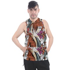 Natural Seamless Pattern With Tiger Blooming Orchid Men s Sleeveless Hoodie by BangZart