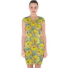 Seamless Pattern With Graphic Spring Flowers Capsleeve Drawstring Dress  by BangZart