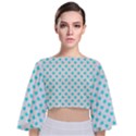 White light blue Hearts pattern, pastel sky blue color Tie Back Butterfly Sleeve Chiffon Top View1