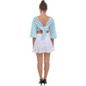 White light blue Hearts pattern, pastel sky blue color Tie Back Butterfly Sleeve Chiffon Top View2