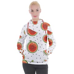 Seamless-background-pattern-with-watermelon-slices Women s Hooded Pullover by BangZart