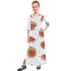 Seamless-background-pattern-with-watermelon-slices Kids  Quarter Sleeve Maxi Dress by BangZart