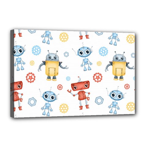 Cute Cartoon Robots Seamless Pattern Canvas 18  X 12  (stretched) by BangZart