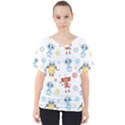 Cute cartoon robots seamless pattern V-Neck Dolman Drape Top View1