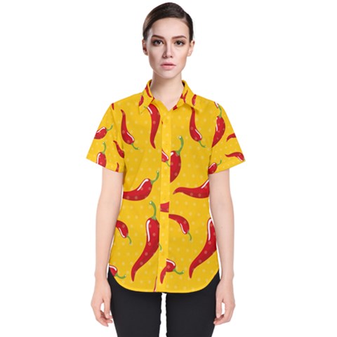 Chili Vegetable Pattern Background Women s Short Sleeve Shirt by BangZart