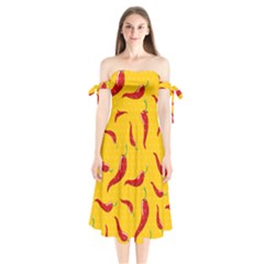 Chili Vegetable Pattern Background Shoulder Tie Bardot Midi Dress by BangZart