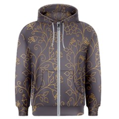 Seamless Pattern Gold Floral Ornament Dark Background Fashionable Textures Golden Luster Men s Zipper Hoodie by BangZart