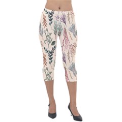 Watercolor Floral Seamless Pattern Lightweight Velour Capri Leggings  by BangZart