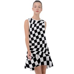 Weaving Racing Flag, Black And White Chess Pattern Frill Swing Dress by Casemiro