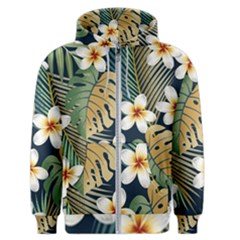 Seamless Pattern With Tropical Flowers Leaves Exotic Background Men s Zipper Hoodie by BangZart