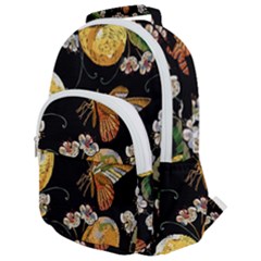 Embroidery Blossoming Lemons Butterfly Seamless Pattern Rounded Multi Pocket Backpack by BangZart