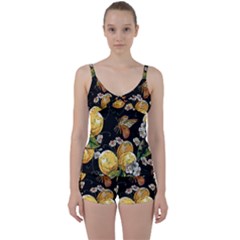 Embroidery Blossoming Lemons Butterfly Seamless Pattern Tie Front Two Piece Tankini by BangZart