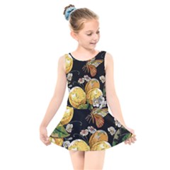 Embroidery Blossoming Lemons Butterfly Seamless Pattern Kids  Skater Dress Swimsuit by BangZart