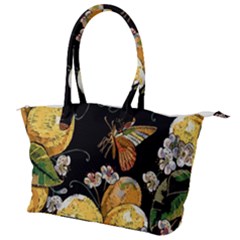 Embroidery Blossoming Lemons Butterfly Seamless Pattern Canvas Shoulder Bag by BangZart