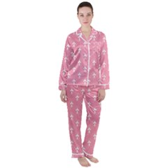 White And Pink Art-deco Pattern Satin Long Sleeve Pyjamas Set by Dushan