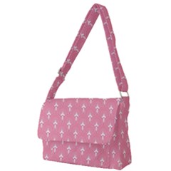 White And Pink Art-deco Pattern Full Print Messenger Bag (l) by Dushan