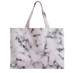 White Faux Marble Texture  Zipper Mini Tote Bag by Dushan