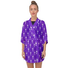 White And Purple Art-deco Pattern Half Sleeve Chiffon Kimono by Dushan