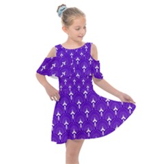 White And Purple Art-deco Pattern Kids  Shoulder Cutout Chiffon Dress by Dushan