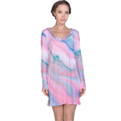 Colorful Marble Abstract Background Texture  Long Sleeve Nightdress by Dushan