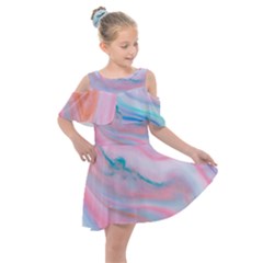 Colorful Marble Abstract Background Texture  Kids  Shoulder Cutout Chiffon Dress by Dushan