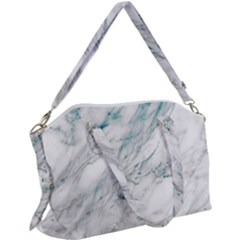 Gray Faux Marble Blue Accent Canvas Crossbody Bag by Dushan