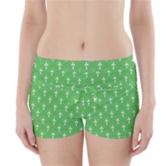 Green And White Art-deco Pattern Boyleg Bikini Wrap Bottoms by Dushan