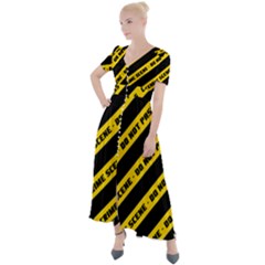 Warning Colors Yellow And Black - Police No Entrance 2 Button Up Short Sleeve Maxi Dress by DinzDas